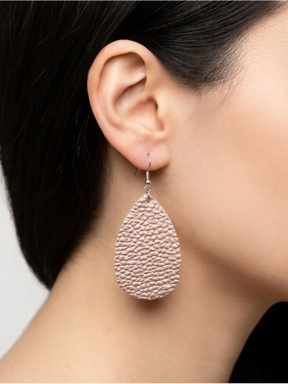 Rose Gold Metallic Faux Leather Teardrop Earrings | Lightweight